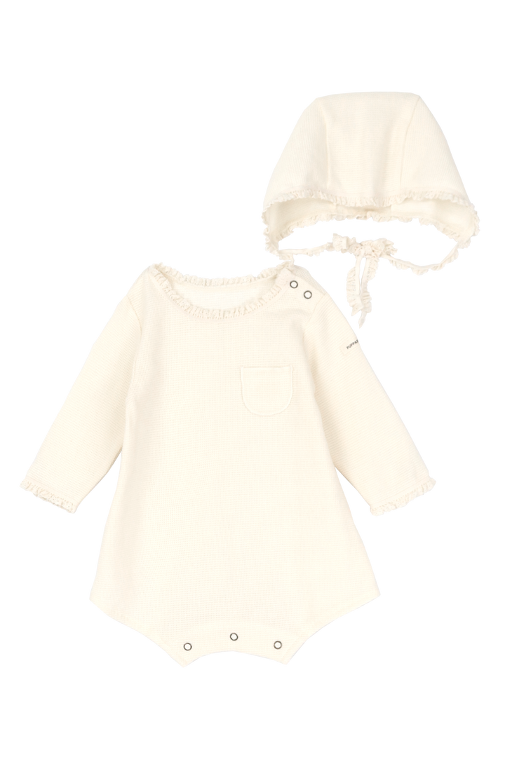 Waffle Romper with Bonnet