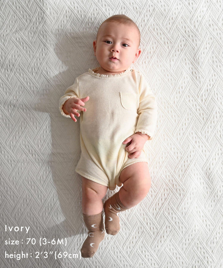 Long-Sleeve Romper with Bonnet (Waffle Knit)