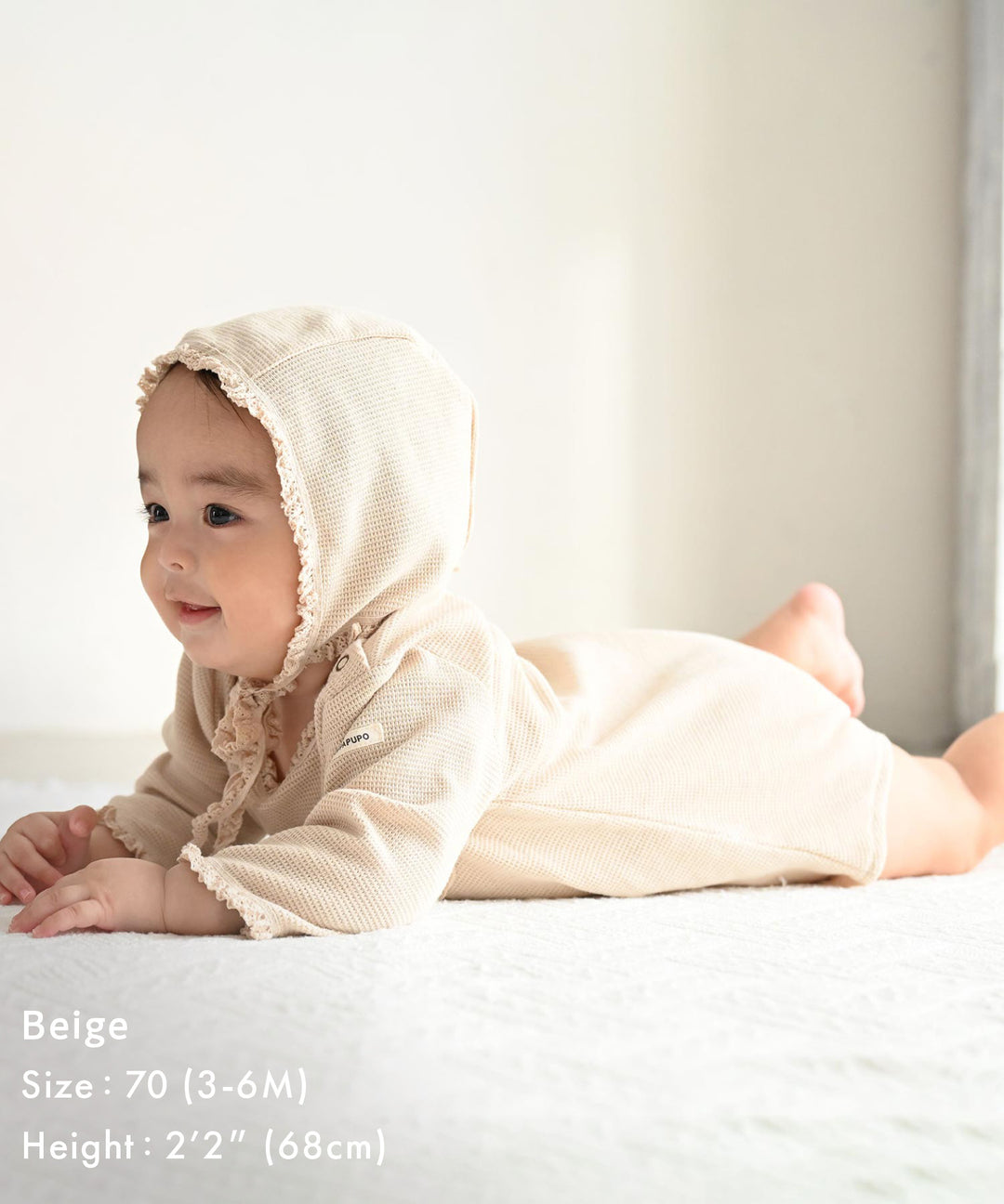 Long-Sleeve Romper with Bonnet (Waffle Knit)