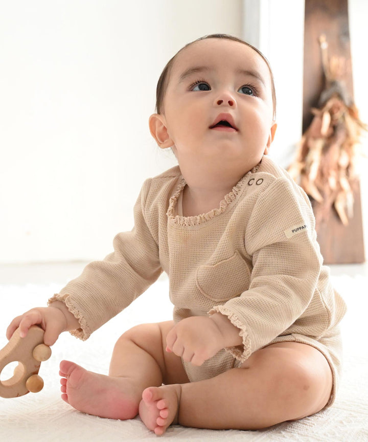 Long-Sleeve Romper with Bonnet (Waffle Knit)