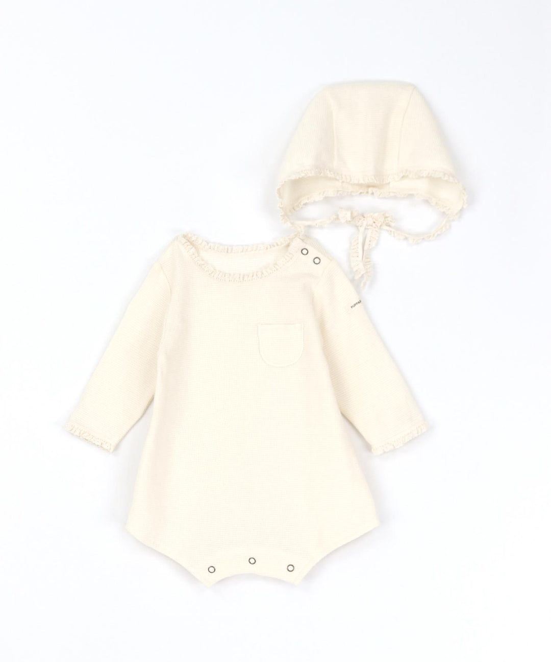 Long-Sleeve Romper with Bonnet (Waffle Knit)