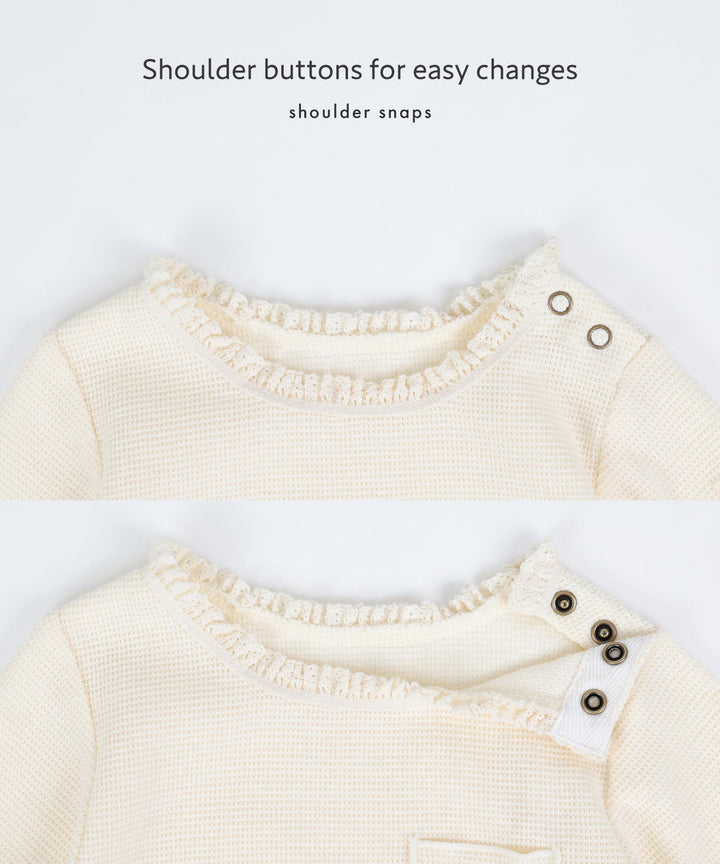 Long-Sleeve Romper with Bonnet (Waffle Knit)