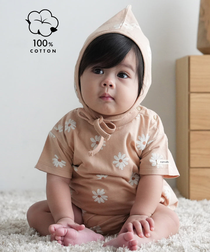 Short-Sleeve Romper with Bonnet