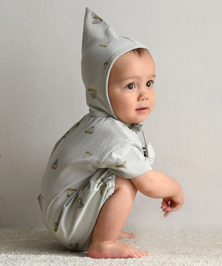 Short-Sleeve Romper with Bonnet