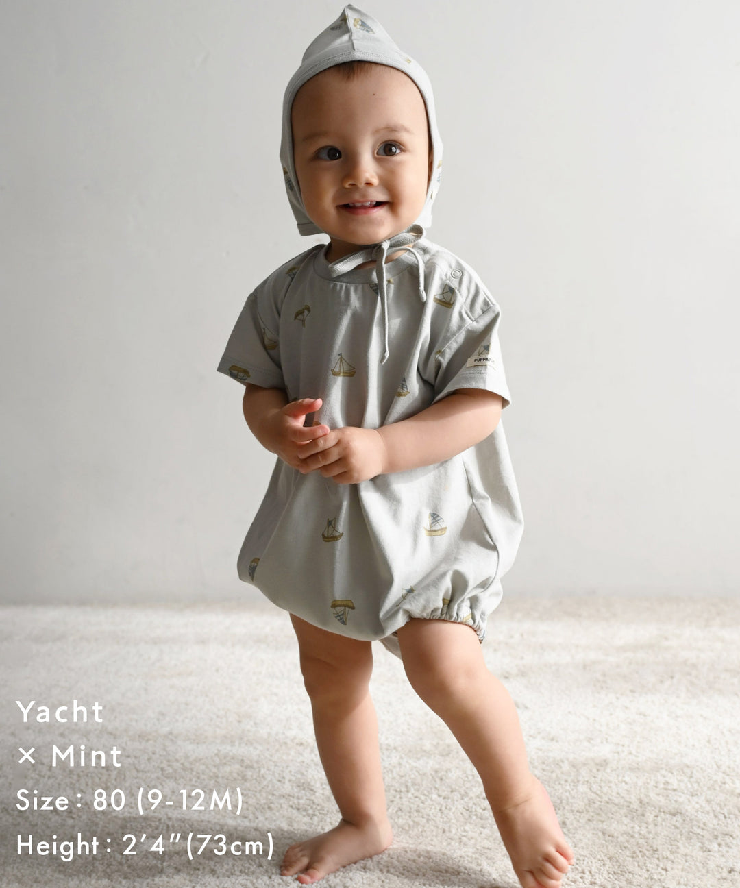 Short-Sleeve Romper with Bonnet