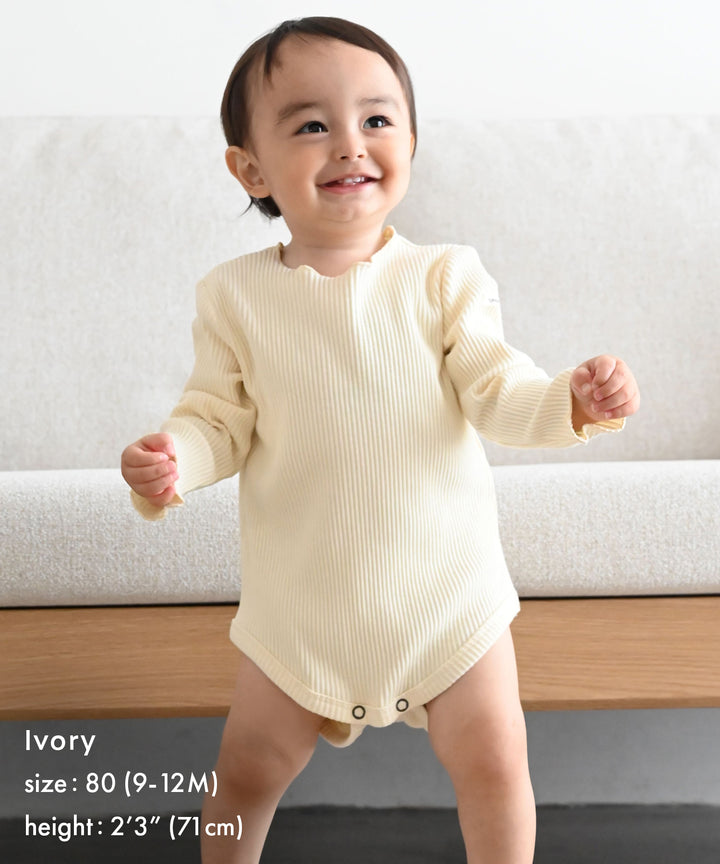 [Selectable 2-piece set] Long Sleeve Ribbed Romper