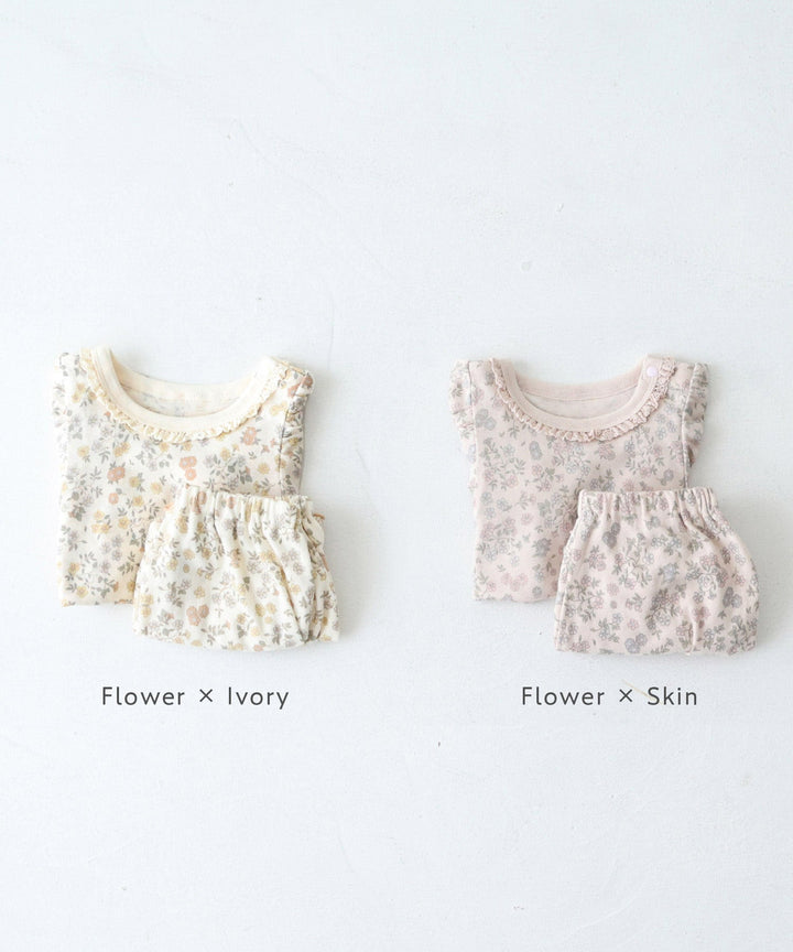 เสื้อยืดแขนสั้นพัฟและกางเกงขาสั้น 2 ชิ้น (Fraise Stitch)