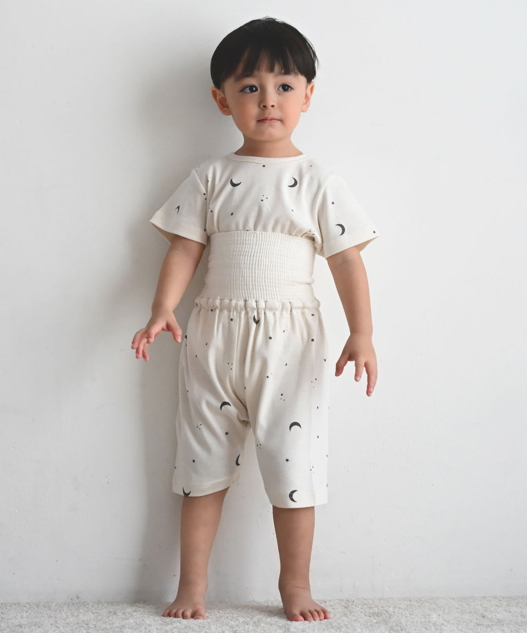 Baby Short-Sleeve Stretch Knit Pajamas (Fraise Stitch)