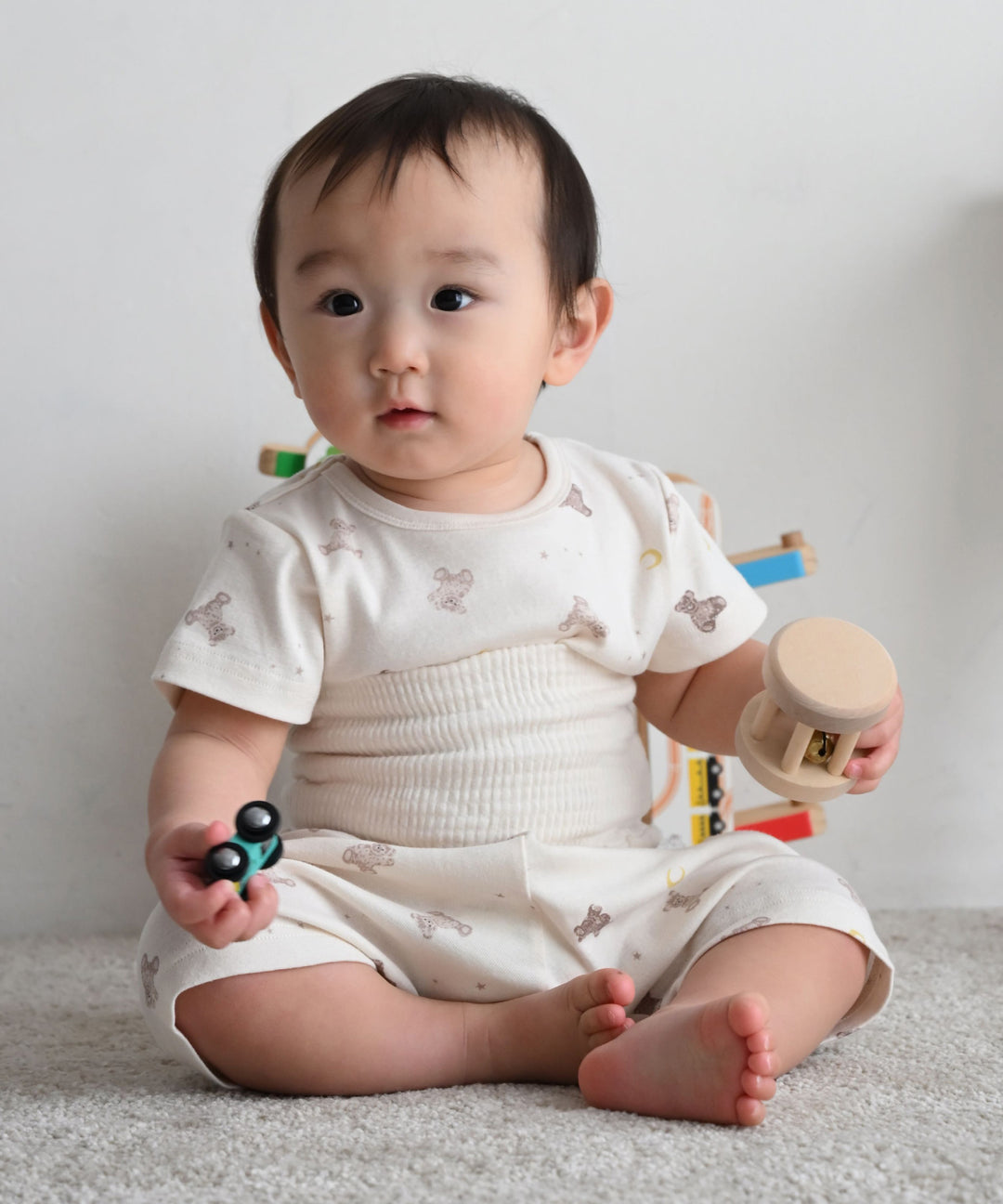 Baby Short-Sleeve Stretch Knit Pajamas (Fraise Stitch)