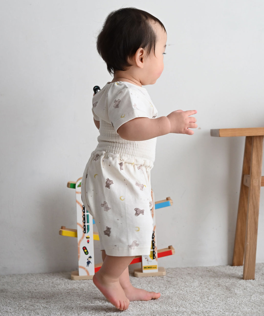 Baby Short-Sleeve Stretch Knit Pajamas (Fraise Stitch)