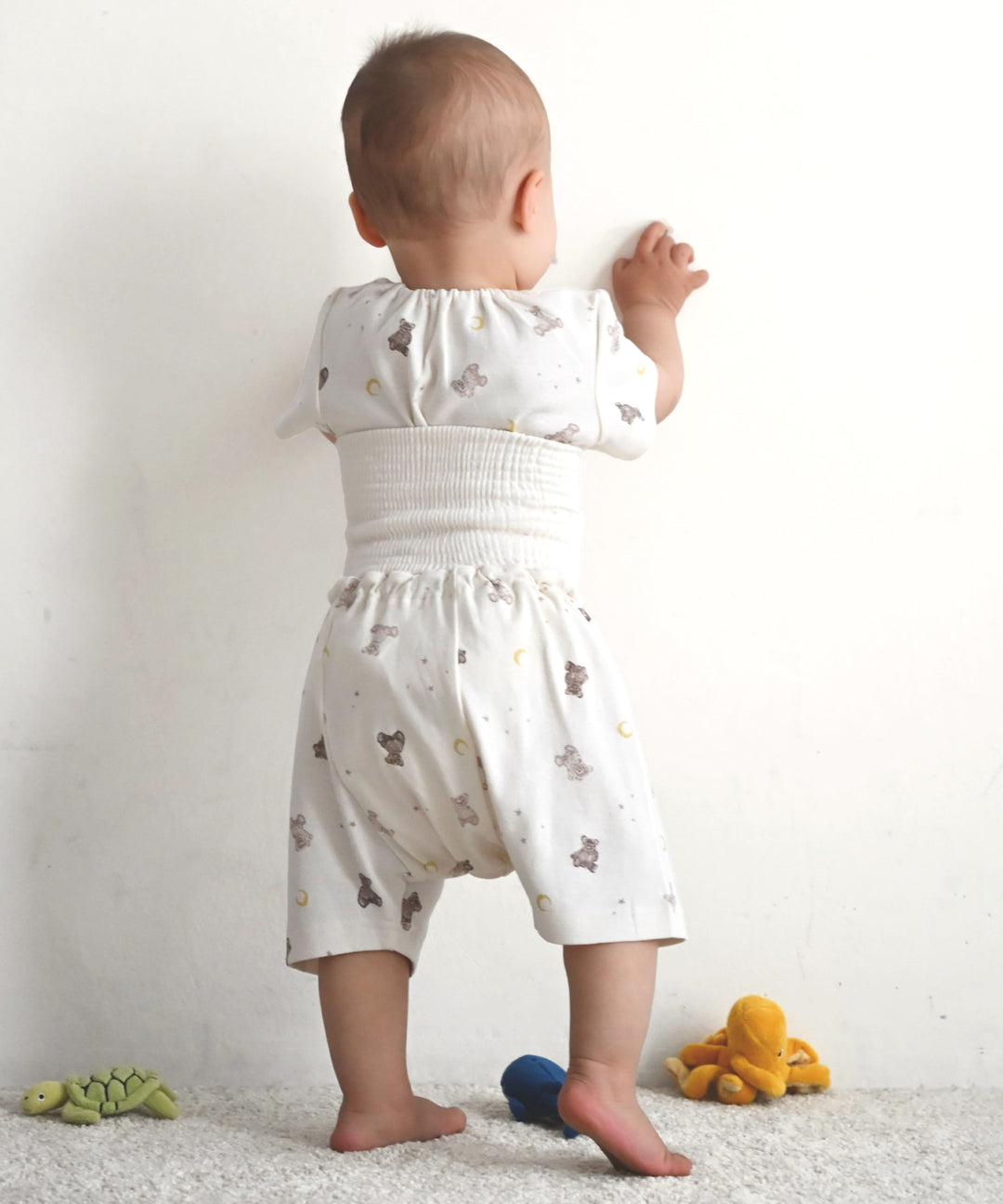 Baby Short-Sleeve Stretch Knit Pajamas (Fraise Stitch)