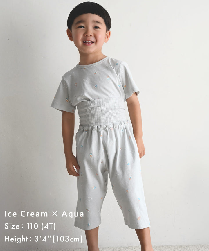 Baby Short-Sleeve Stretch Knit Pajamas (Fraise Stitch)