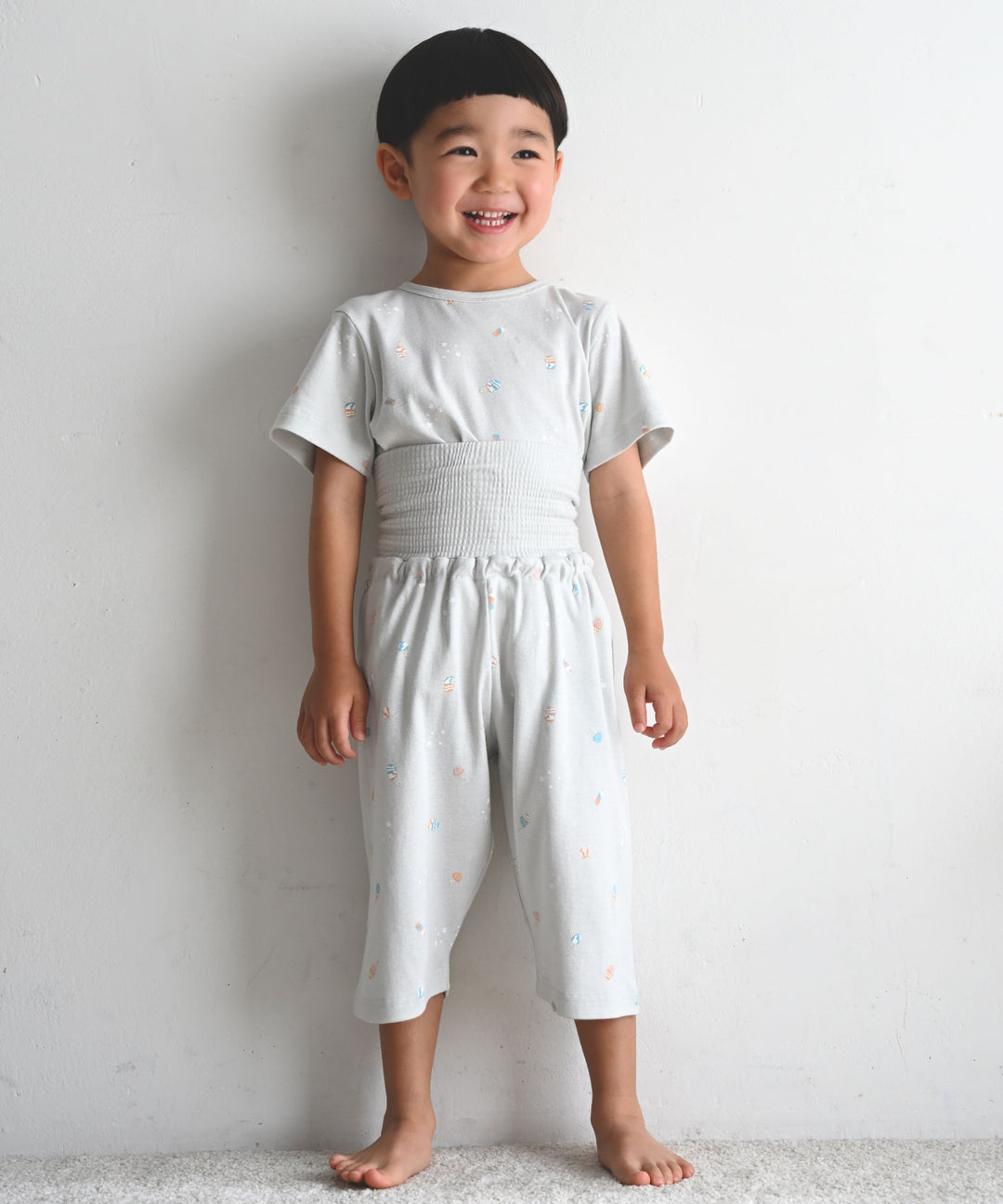 Baby Short-Sleeve Stretch Knit Pajamas (Fraise Stitch)