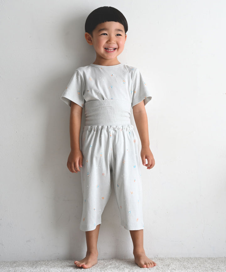 Baby Short-Sleeve Stretch Knit Pajamas (Fraise Stitch)