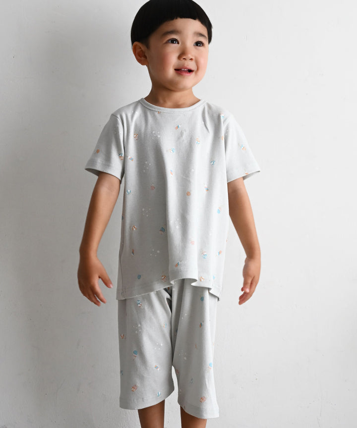 Baby Short-Sleeve Stretch Knit Pajamas (Fraise Stitch)