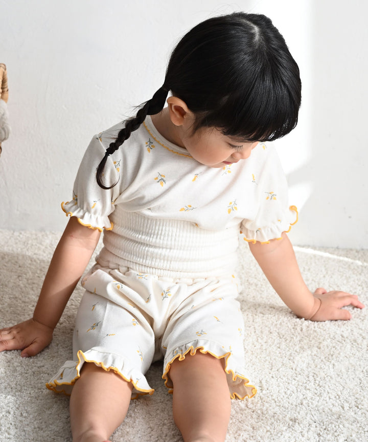 Baby Short-Sleeve Stretch Knit Pajamas (Fraise Stitch)