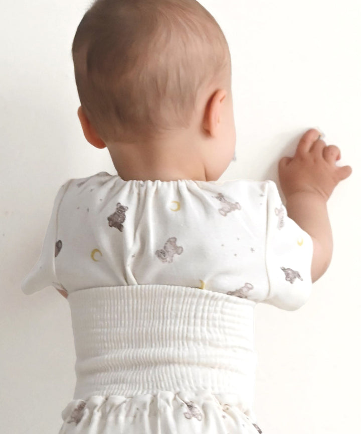 Baby Short-Sleeve Stretch Knit Pajamas (Fraise Stitch)