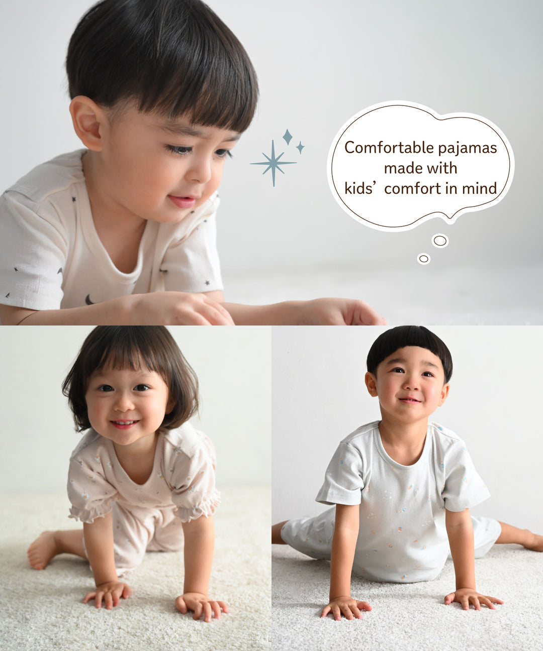 Baby Short-Sleeve Stretch Knit Pajamas (Fraise Stitch)