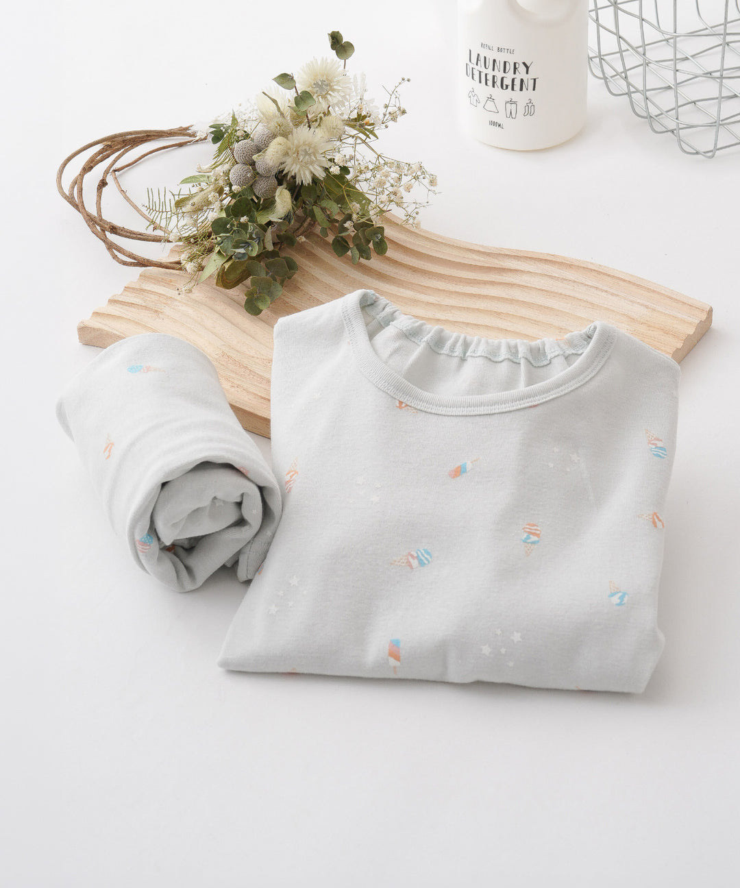 Baby Short-Sleeve Stretch Knit Pajamas (Fraise Stitch)