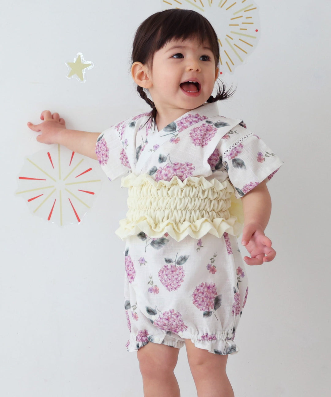 Girls 'Jinbei Romper (ชุดฤดูร้อนญี่ปุ่นแบบดั้งเดิม)