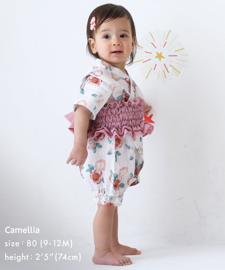 Girls 'Jinbei Romper (ชุดฤดูร้อนญี่ปุ่นแบบดั้งเดิม)