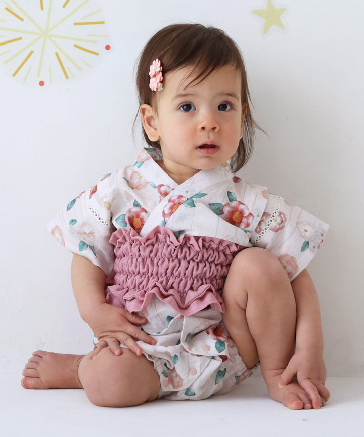 Girls 'Jinbei Romper (ชุดฤดูร้อนญี่ปุ่นแบบดั้งเดิม)