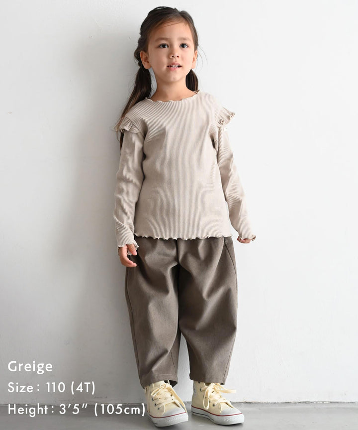 【AW】Shoulder-Frill Ribbed Long-Sleeve T-Shirt