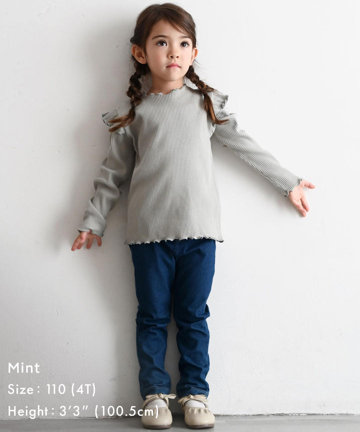 【AW】Shoulder-Frill Ribbed Long-Sleeve T-Shirt