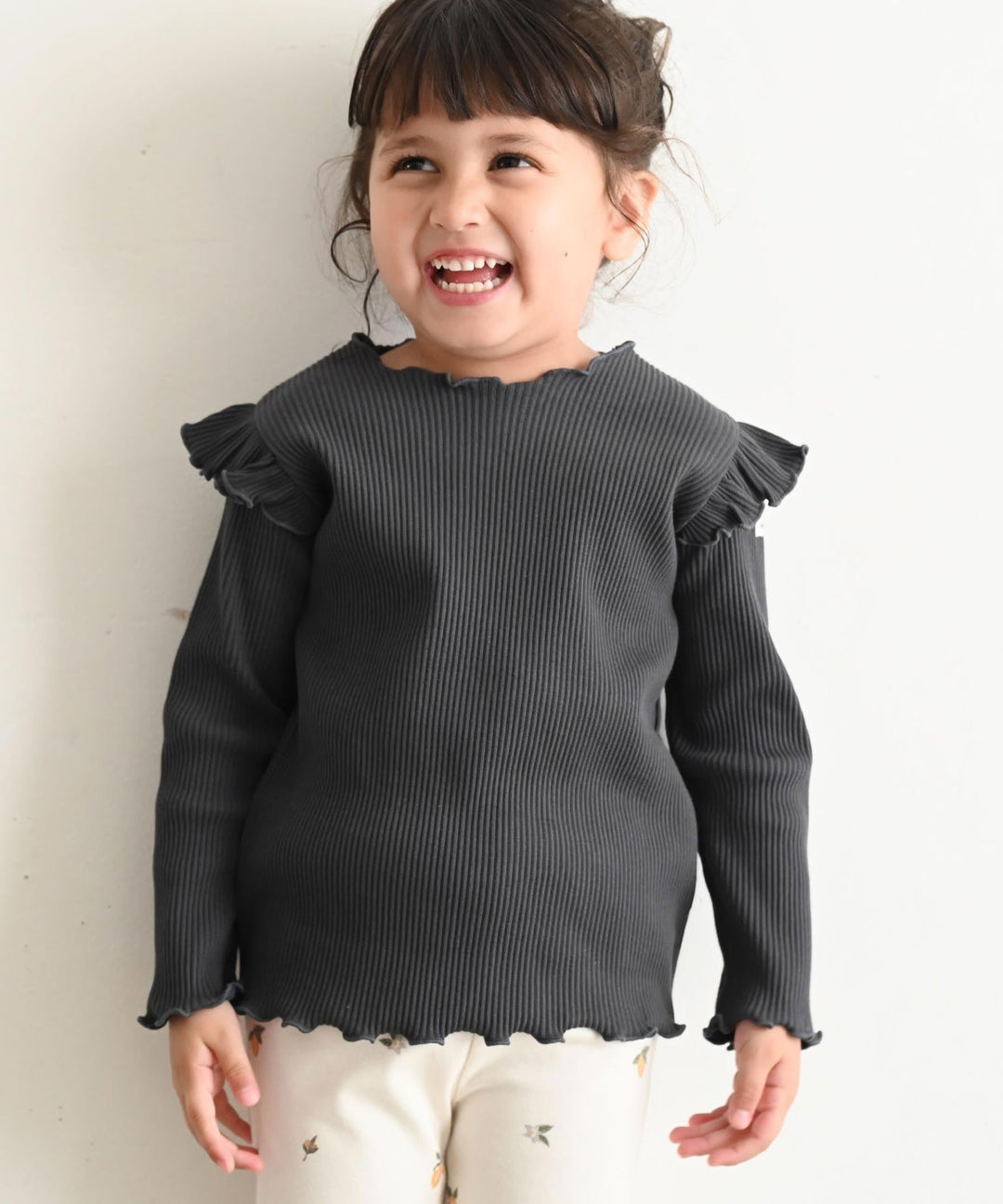 【AW】Shoulder-Frill Ribbed Long-Sleeve T-Shirt