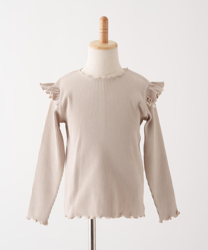 【AW】Shoulder-Frill Ribbed Long-Sleeve T-Shirt