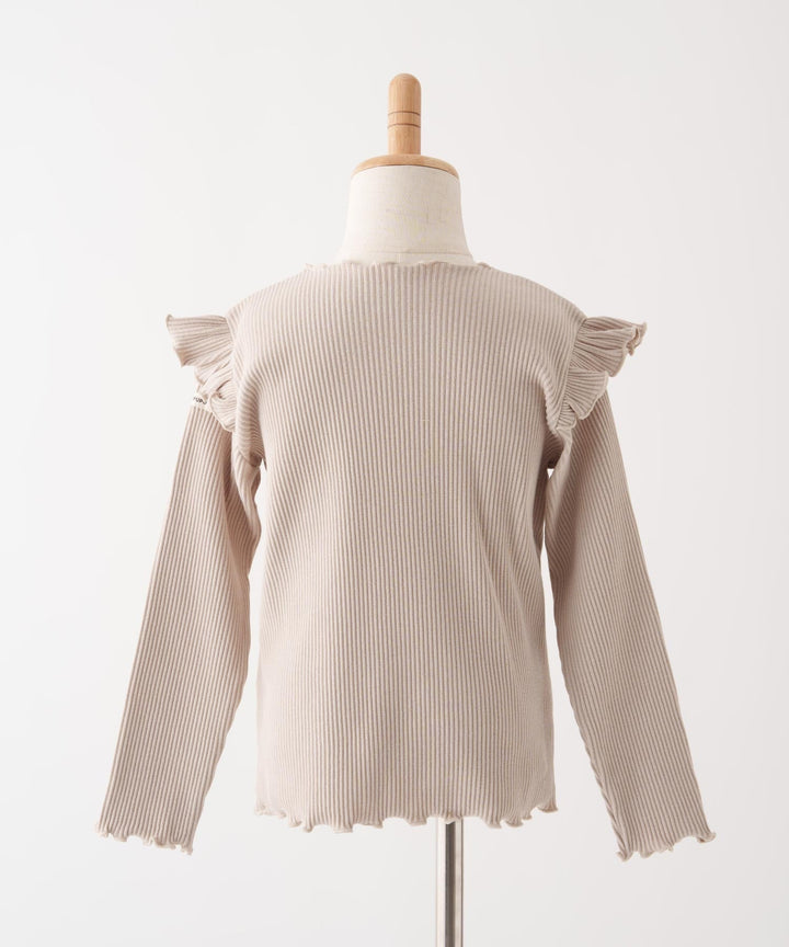 【AW】Shoulder-Frill Ribbed Long-Sleeve T-Shirt