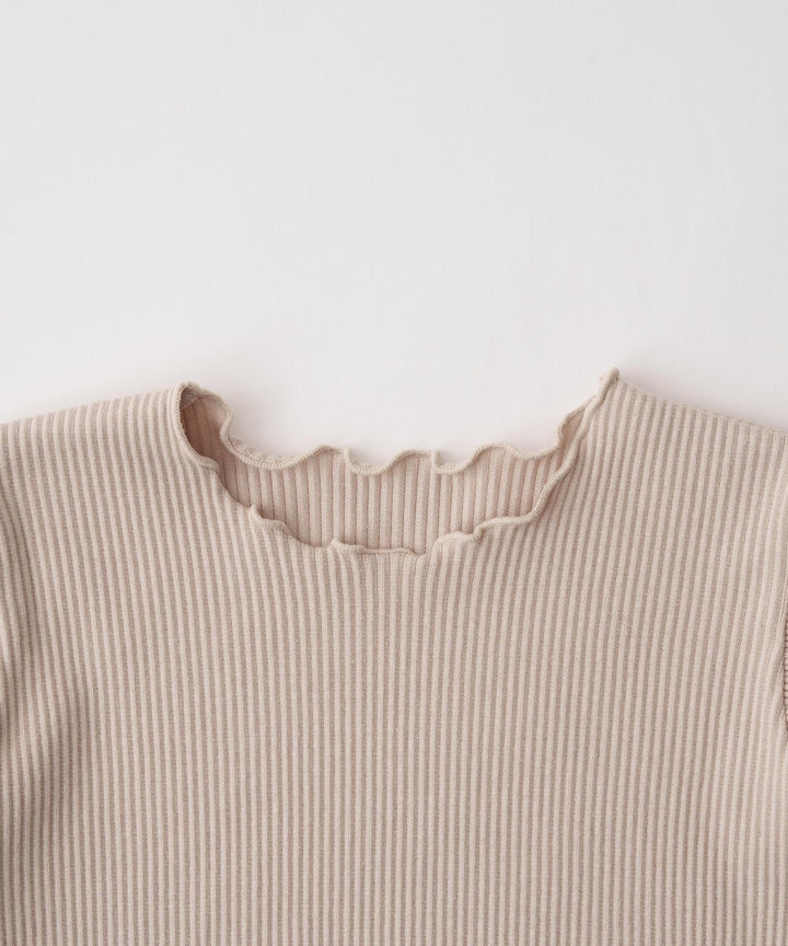 【AW】Shoulder-Frill Ribbed Long-Sleeve T-Shirt