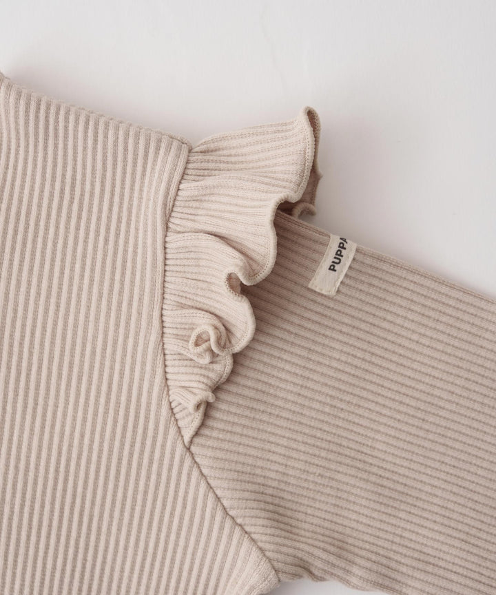 【AW】Shoulder-Frill Ribbed Long-Sleeve T-Shirt