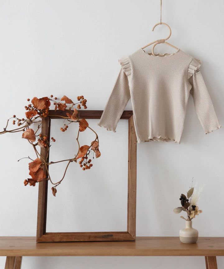 【AW】Shoulder-Frill Ribbed Long-Sleeve T-Shirt