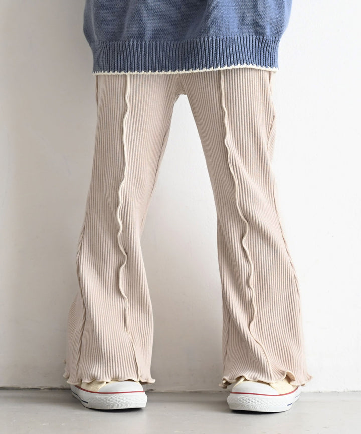 Ribbed Flare Pants with Lettuce Hem