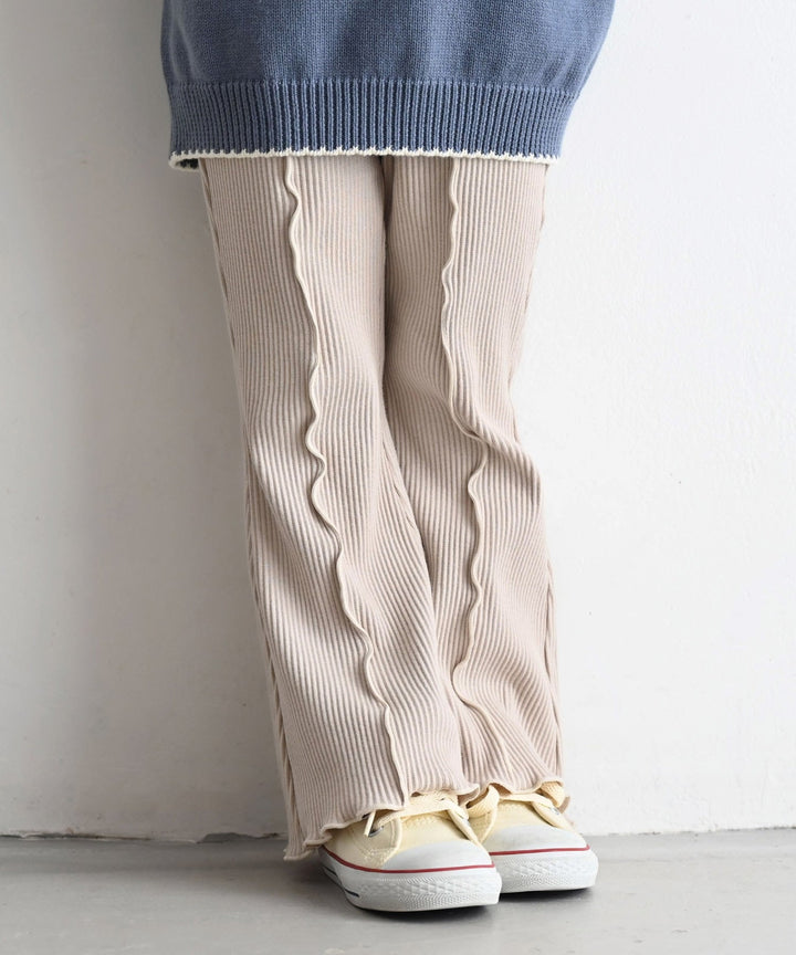 Ribbed Flare Pants with Lettuce Hem