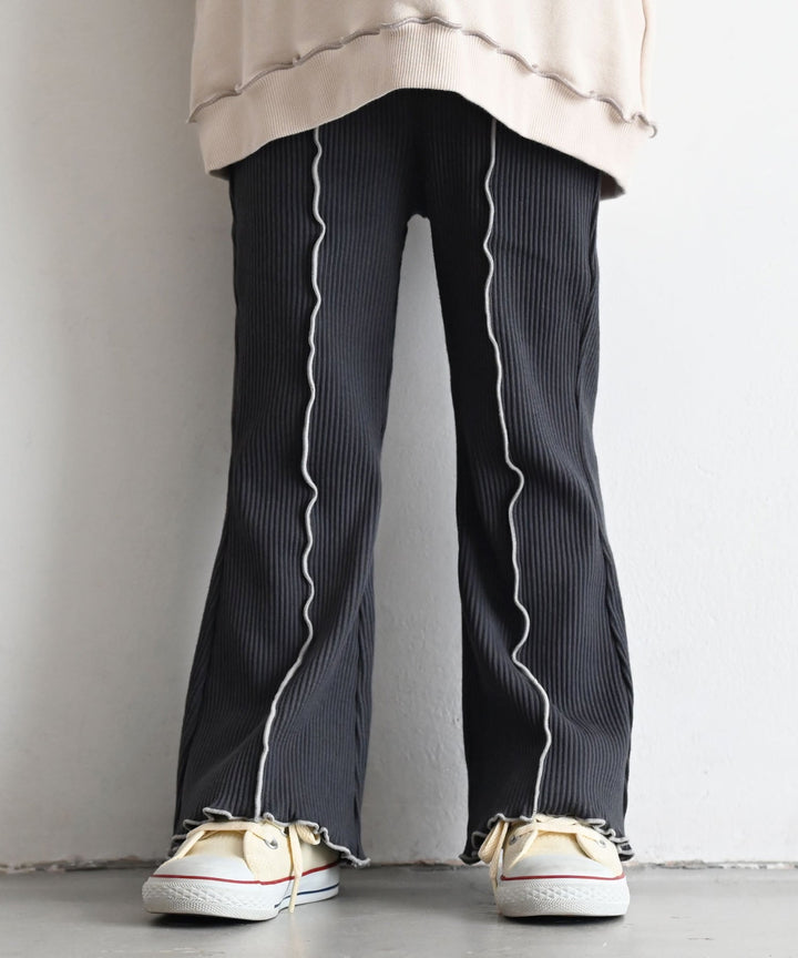 Ribbed Flare Pants with Lettuce Hem