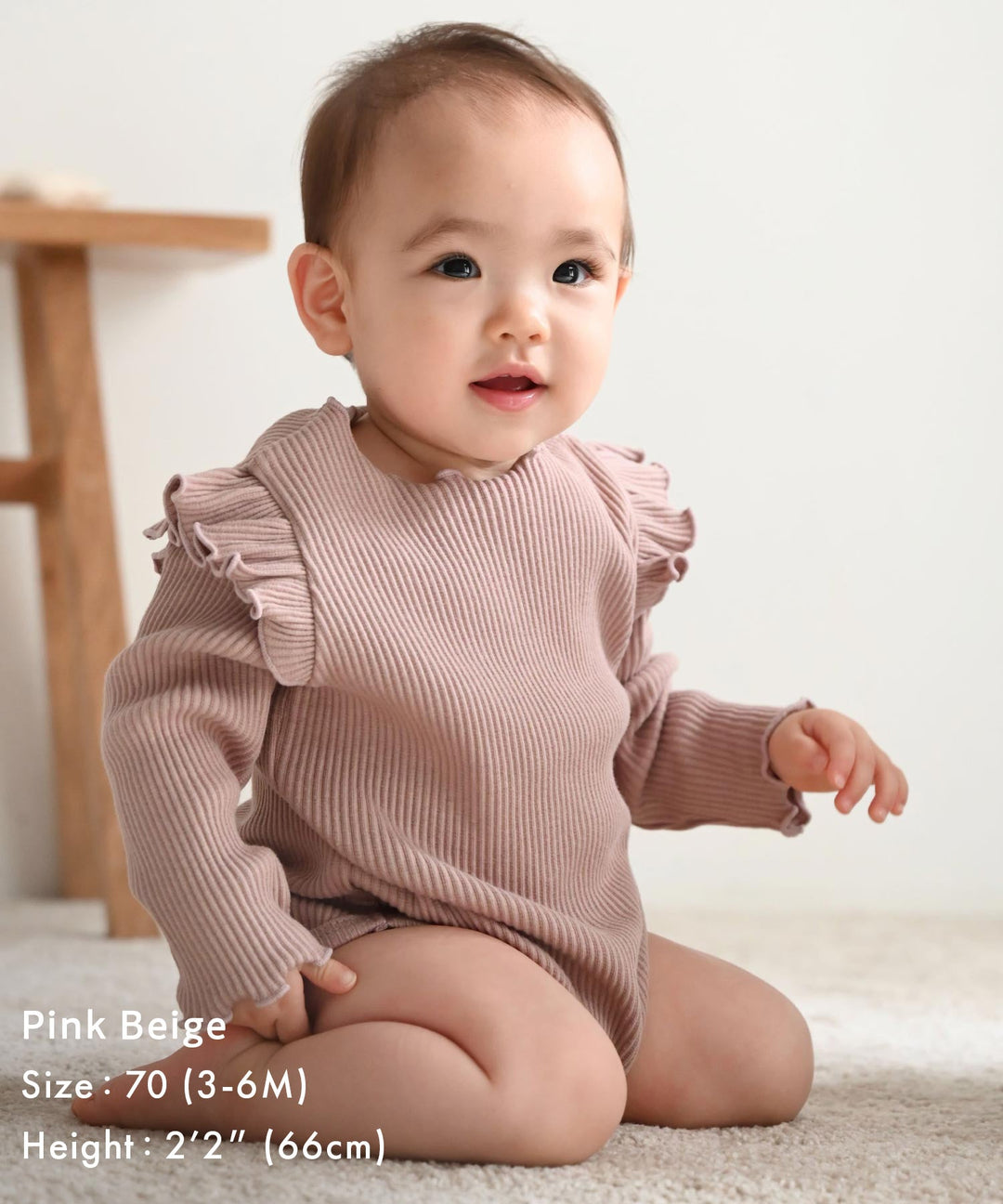 Shoulder-Frill Ribbed Long-Sleeve Romper