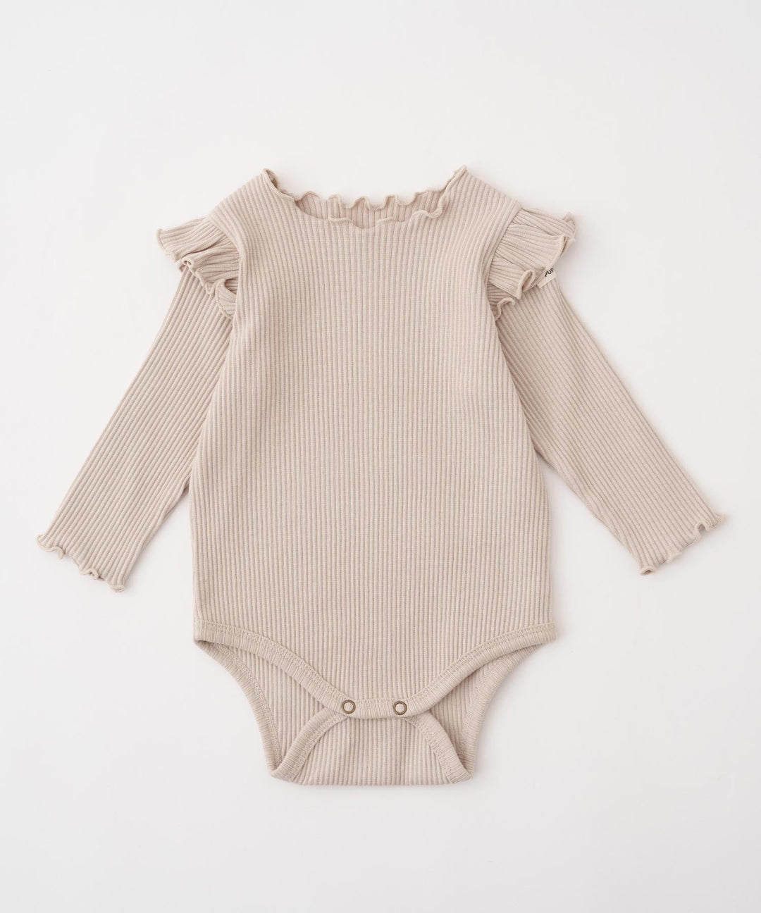 Shoulder-Frill Ribbed Long-Sleeve Romper