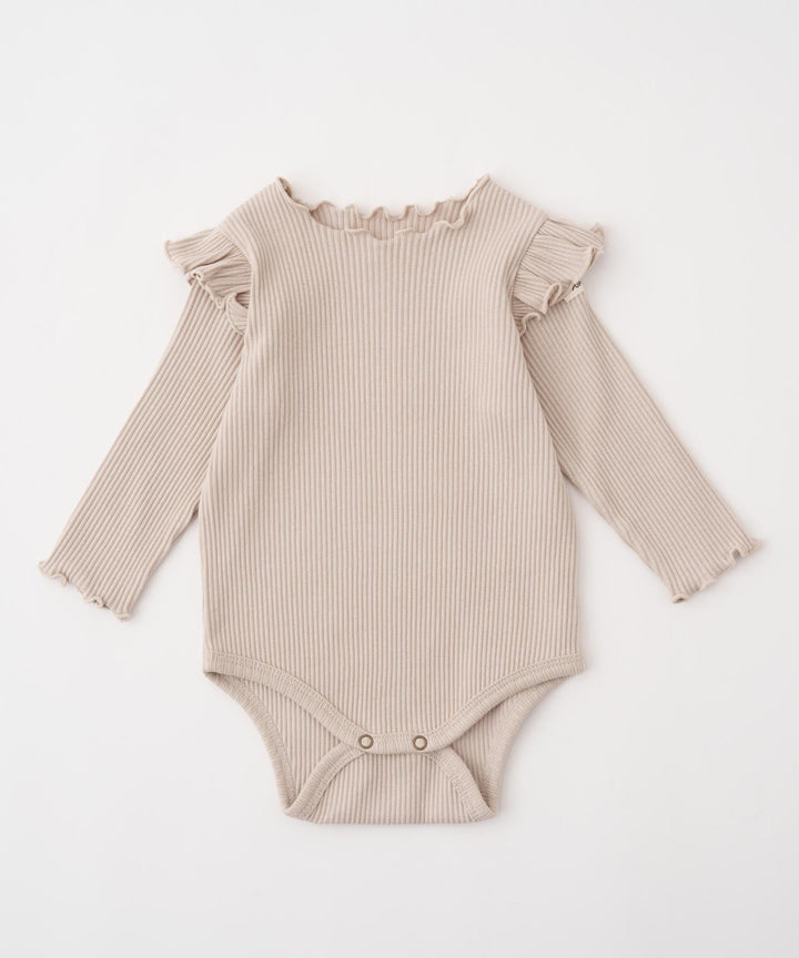 Shoulder-Frill Ribbed Long-Sleeve Romper