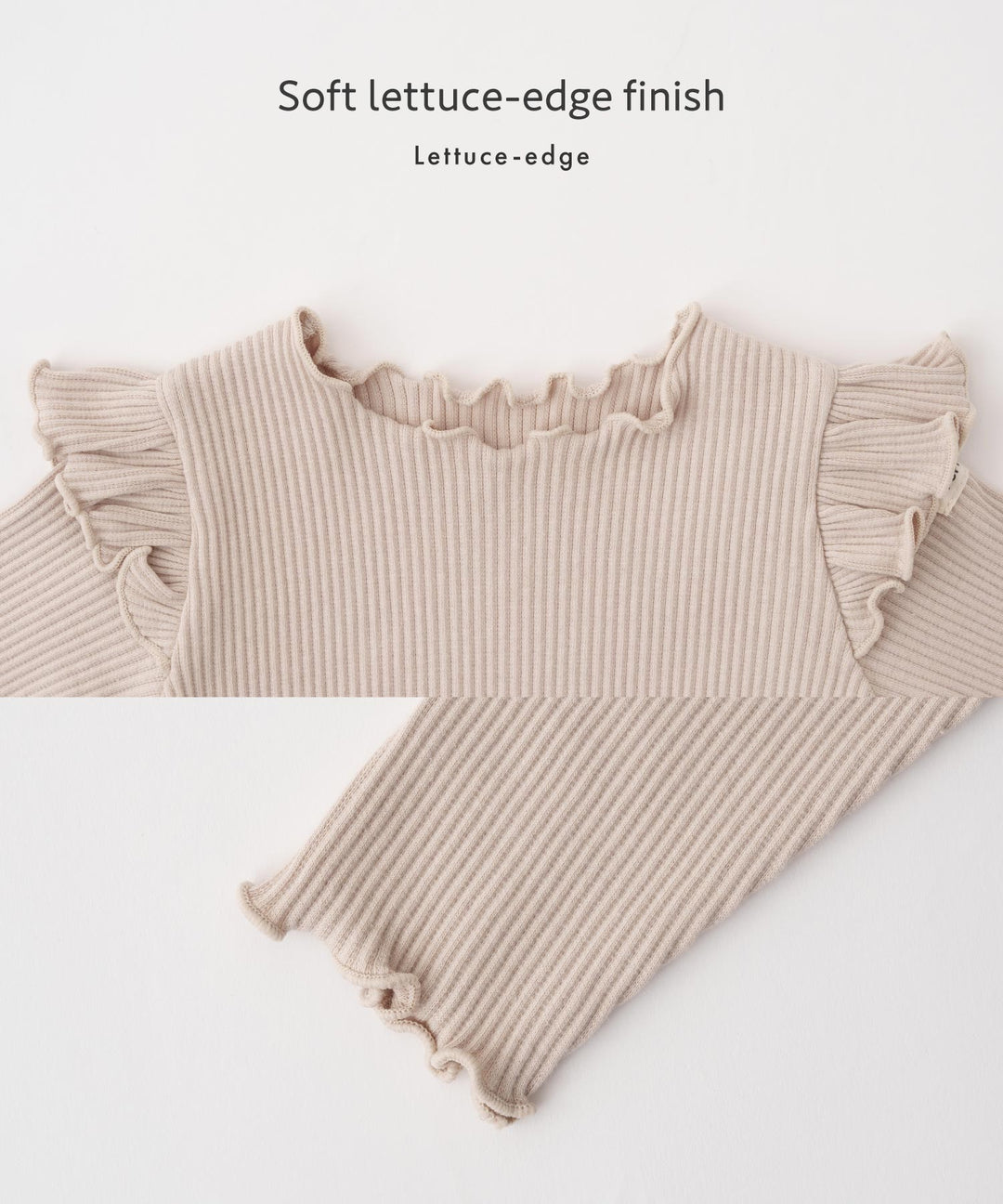 Shoulder-Frill Ribbed Long-Sleeve Romper