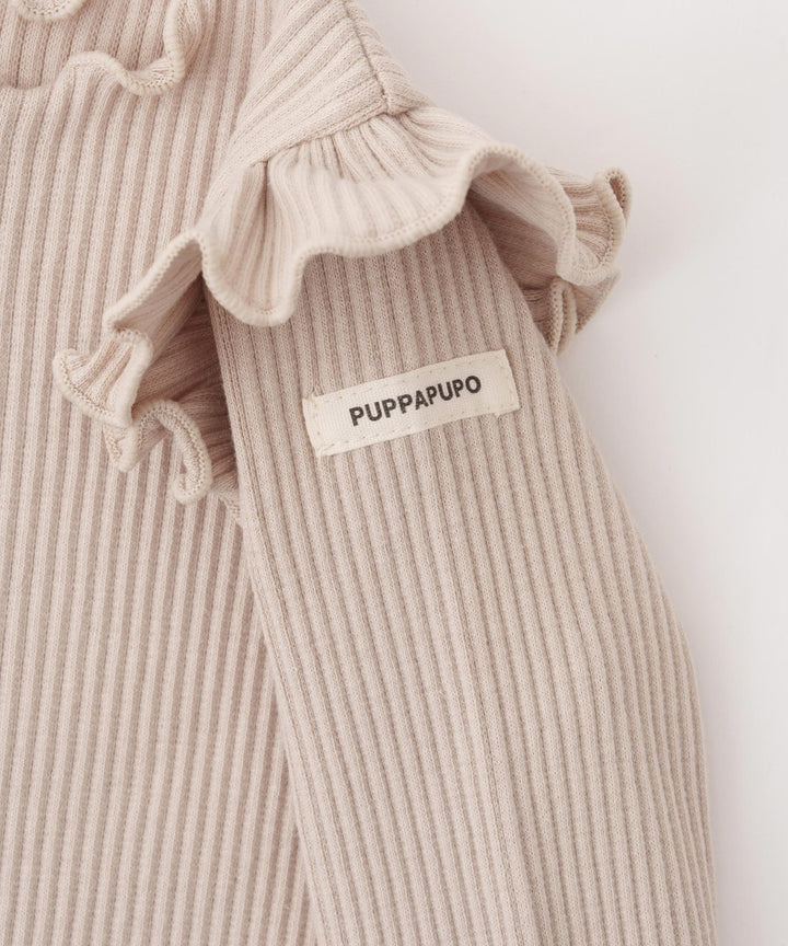 Shoulder-Frill Ribbed Long-Sleeve Romper