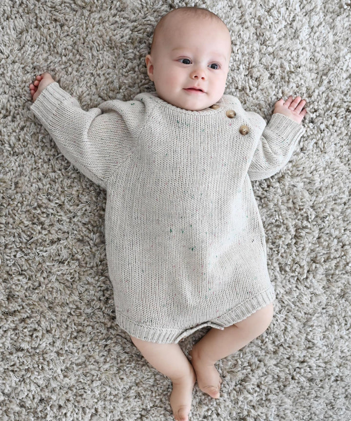 Long-Sleeve Color Nep Knit Romper