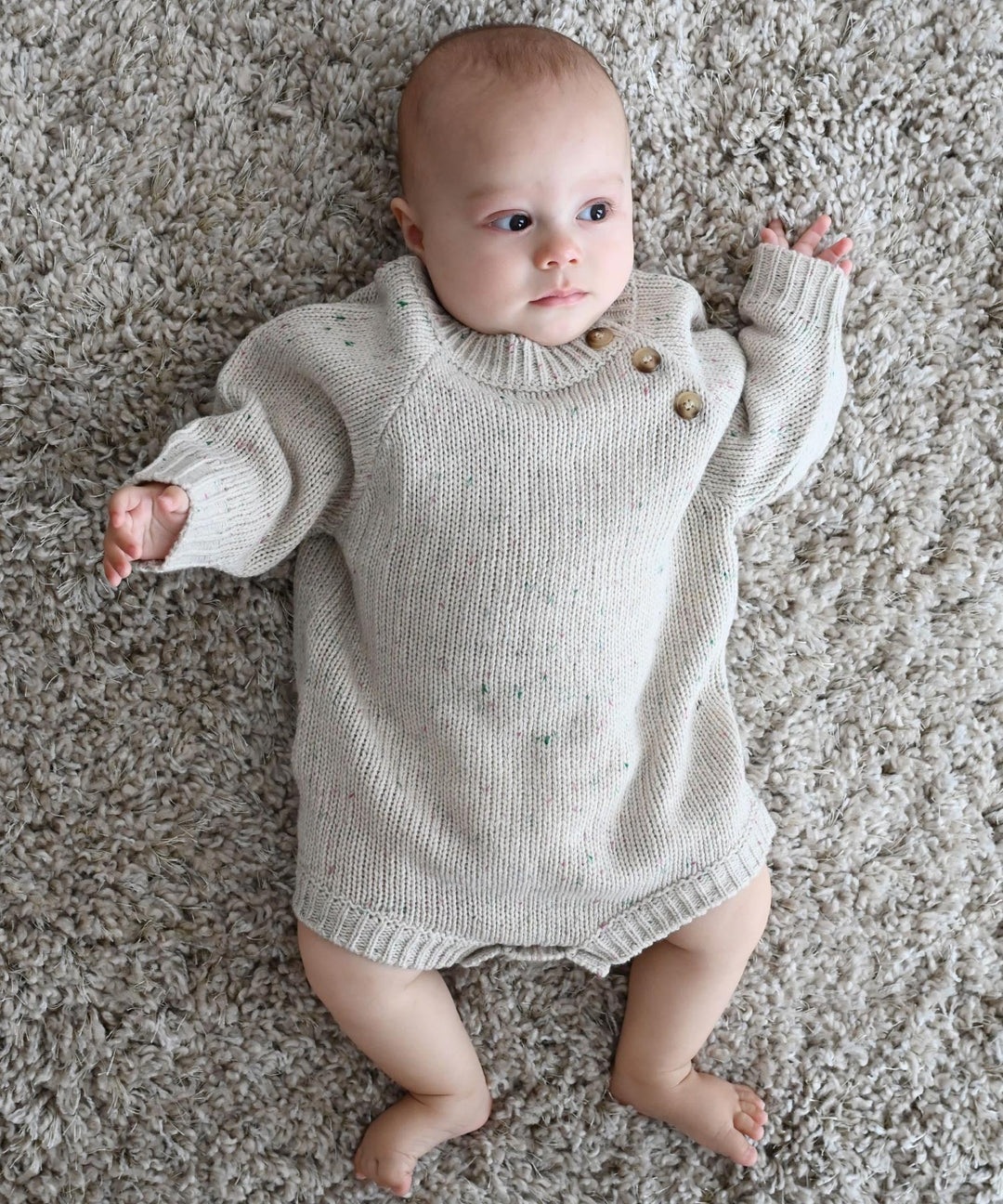 Long-Sleeve Color Nep Knit Romper