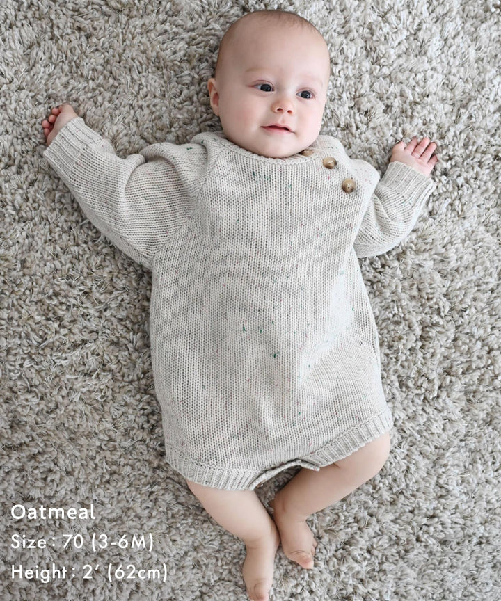 Long-Sleeve Color Nep Knit Romper