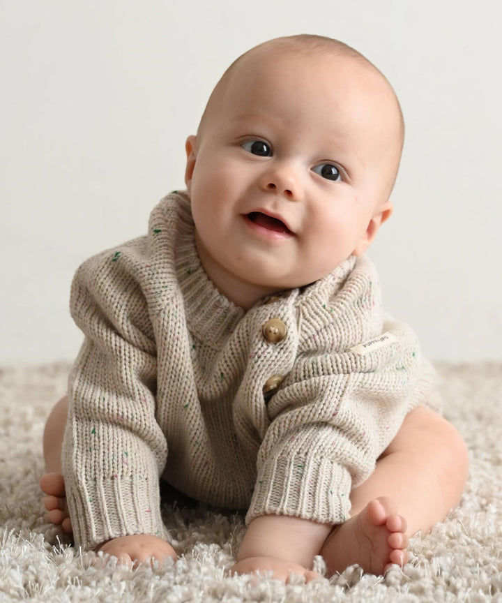 Long-Sleeve Color Nep Knit Romper