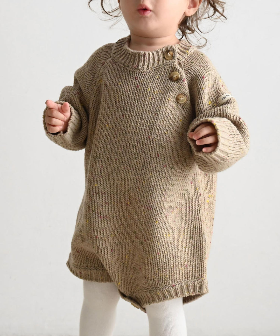 Long-Sleeve Color Nep Knit Romper