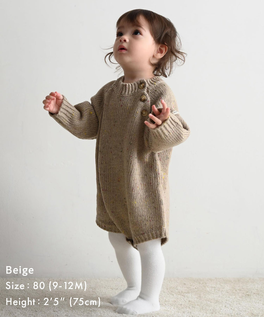 Long-Sleeve Color Nep Knit Romper