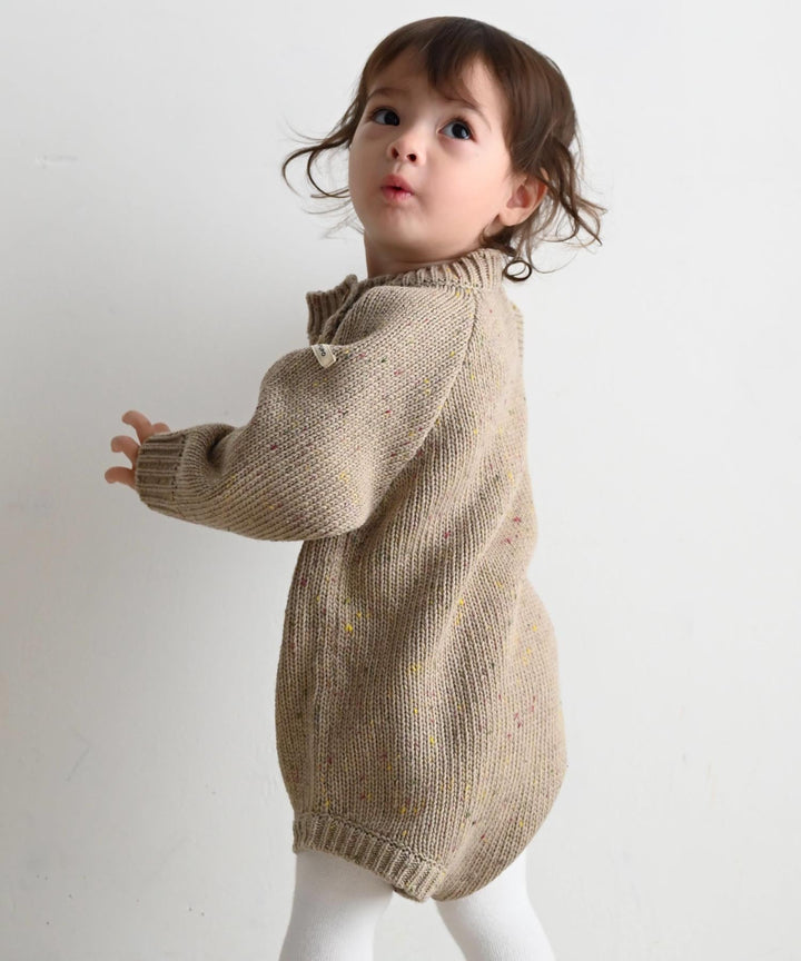 Long-Sleeve Color Nep Knit Romper