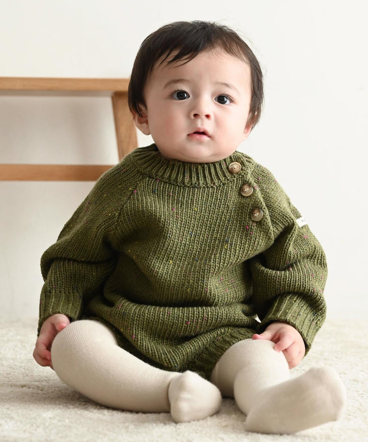 Long-Sleeve Color Nep Knit Romper